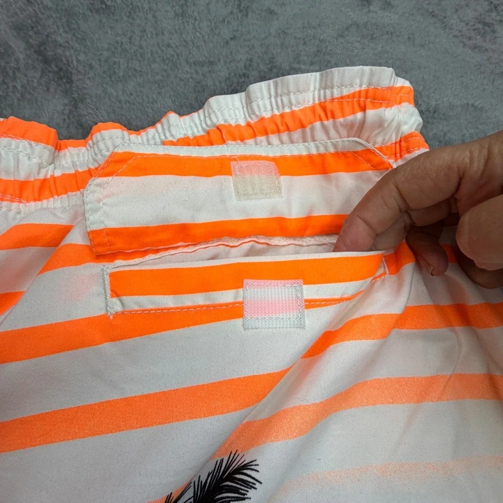 Kailua Surf Mens 3X Swim Trunks Orange White Striped Palm Tree Tropical Sunset‎